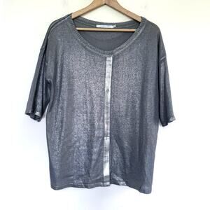 LAUREN VIDAL Paris france silver metallic unique panel front top blouse